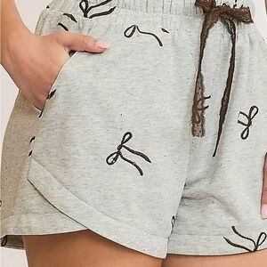 NWT UMGEE Bohemian Gray Brown Embroidered Bow Shorts S M L